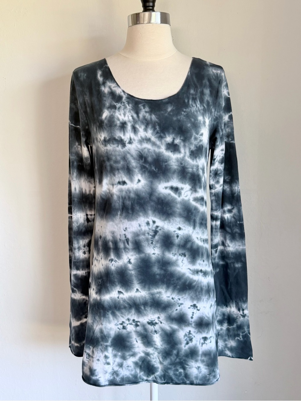 Hard Tail Black & White Tie-Dye Long Sleeve Cotton Blend Tunic Top, Sz Medium